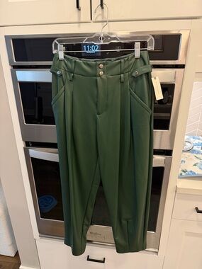 Anthropologie Dark Green leather High-Waist Tailored Pants